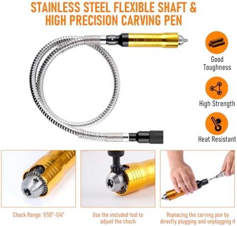 tonchean 1000W Flex Shaft Rotary Tool, 30000RPM Electric Flex Shaft Grinder