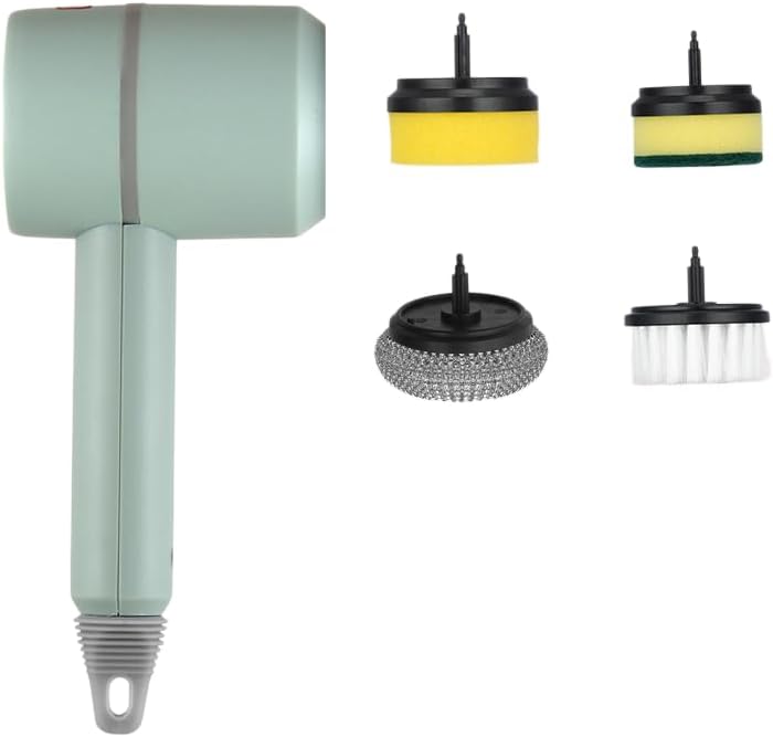 ScrubNinja Electric Spin Scrubber,Cordless Household Cleaning Brush with 4 Replaceable Heads (Green1)