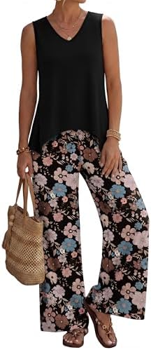WIHOLL Two Piece Sets for Women Dressy Lounge Sets Summer Outfits Cruise Travel Beach Vacation Casual Wide Leg Pants Set