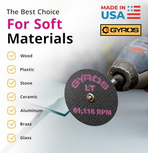 GYROS Cut-Off Wheels for Rotary Tools – 1” Low-Tensile Fiberglass Reinforced, 50-Pack | Cuts Wood, Plastic, Stone, Ceramic, Aluminum, Copper, Brass | Made in USA 11-32102/50