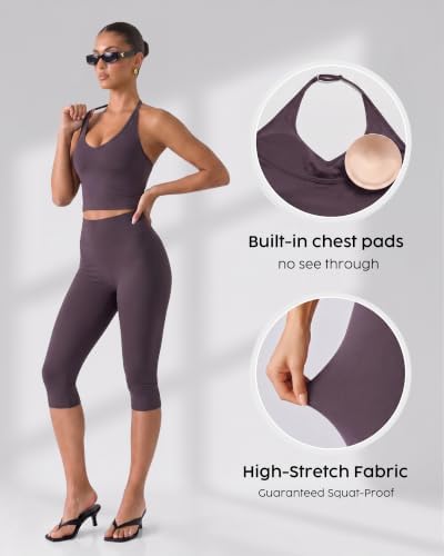 Workout Capri Gym Set for Women - 2 Piece Yoga Set with Leggings Halter Top