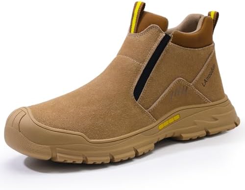 GLANOUDUN Steel Toe Shoes for Men Welding Work - Slip-On, Mid-Top Coverage