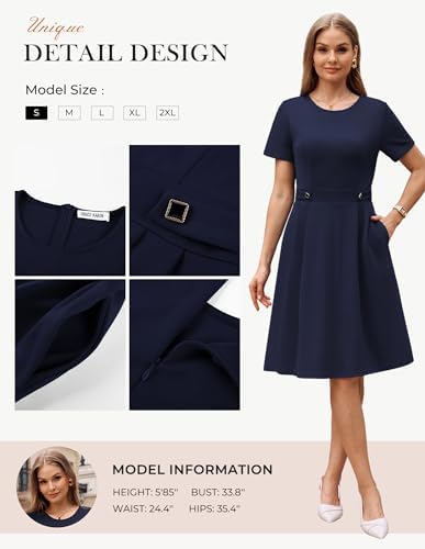 GRACE KARIN Women's 2026 Short Sleeve Church Work Midi Dresses with Pockets