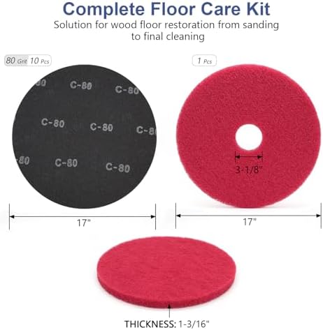 HUAALIUCHE 17" Sanding Screen Discs - Mesh Floor Sanding Screen - 80 Grit Black Silicon Carbide - for Wood Floors (10 Pack)+1-Piece Buffer Floor Pad