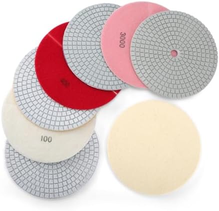 8PCS Diamond Polishing Pads 7 Inch, Wet/Dry Concrete Polish Tools Kit for Drill, Grinder, Polisher, 50-3000 Grit Polishing Set for Marble Granite Quartz Stone