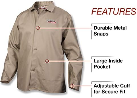 Lincoln Electric Premium Flame Resistant (FR) Cotton Welding Jacket | Comfortable | Khaki / Tan | Large | K3317-L