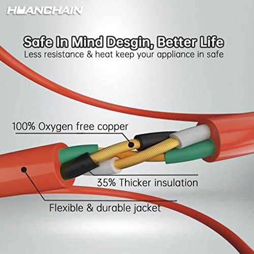 HUANCHAIN Indoor Outdoor Orange Extension Cord 50 FT Waterproof 16/3 Gauge