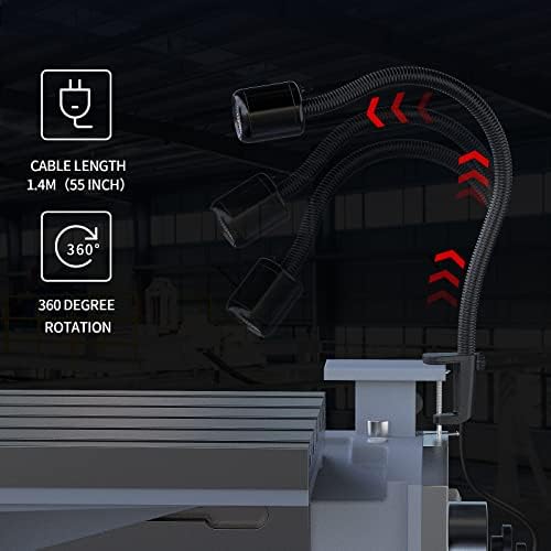 Led Machine Light,Lathe Light Flexible IP66 Waterproof 800 Lumens 110V-220V with Horse Mouth Clamp Base for Lathe Machine,Workbench, Industrial Lighting