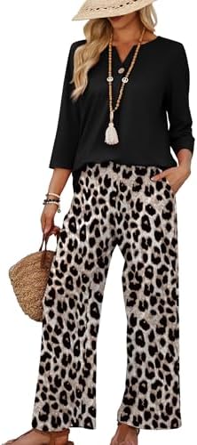 WIHOLL Two Piece Sets for Women 3/4 Length Sleeve Lounge Sets Summer Spring Vacation Travel Outfits Fashion Clothing