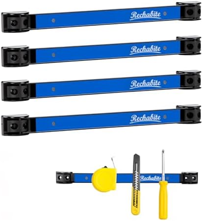 4 Pieces 12" Magnetic Tool Holder Strip, Blue Magnet Bar, Metal Tool Organizer Rack for Garage Organization, Easy To Install in Workshop, Mounting Screws Included