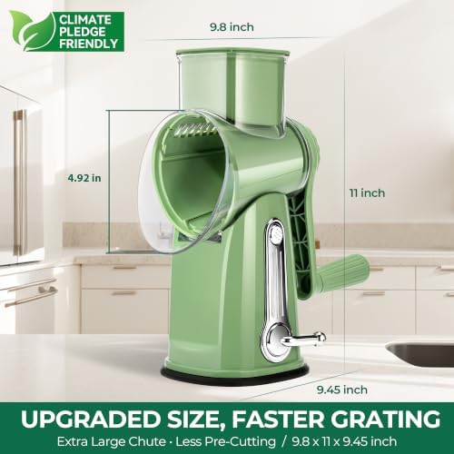 SUSTEAS Rotary Cheese Grater, Large Vegetable Food Shredder, 5 Blades