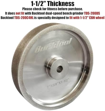 BUCKTOOL 320 Grit 8-Inch CBN Grinding Wheel, 1.5-Inch Wide, 5/8-Inch Arbor