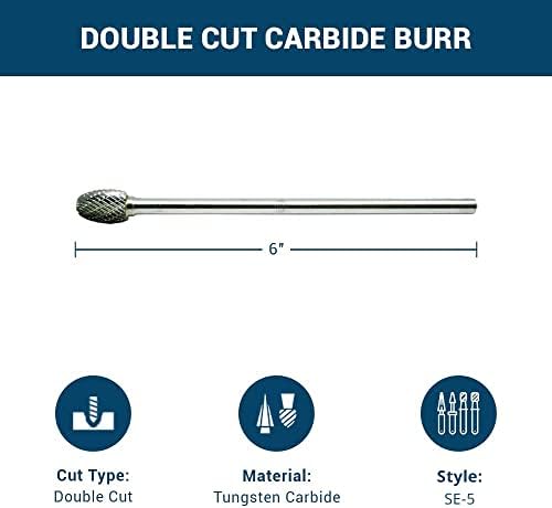Benchmark Abrasives 6” Oval/Egg Shape Double Cut Tungsten Carbide Die Grinder Bits Metal Deburring Tool Rotary Burr, 1/4 Inch Shaft, Engraving Tool for Woodworking Shaping Carving (SE-5)