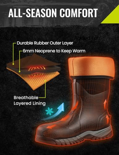TIDEWE Work Boots for Men, 6mm Neoprene Puncture-Resistant Boots, Size 7-13
