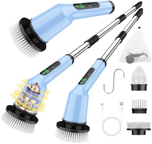 Electric Spin Scrubber for Bathroom, Shower Scrubber with Long Handle