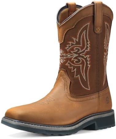 NINGO Steel Toe Boots for Men, Comfortable Square Toe Cowboy Work Boots