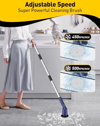 Electric Spin Scrubber for Bathroom, Shower Scrubber with Long Handle
