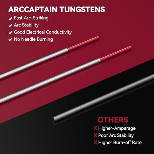 ARCCAPTAIN TIG Welding Tungsten Electrode 10-Pack 1/16"x 7" (Red)
