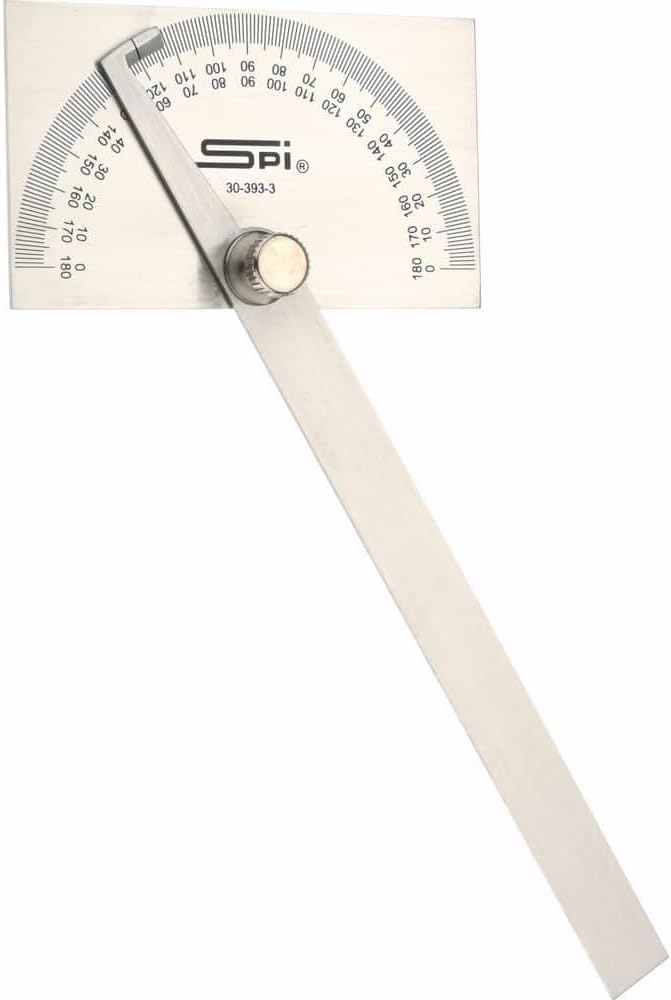 SPI 30-393-3 Rectangular Head Protractor: 6" Blade Length, 180° Measurement, 1° Dial Graduation
