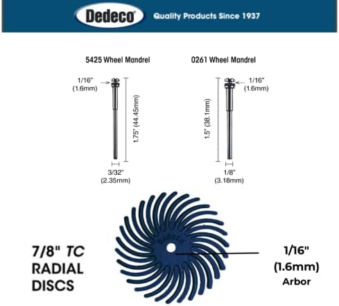 Dedeco Sunburst Radial Bristle Discs 48-Pack - 7/8" Curved - Blue 400 Grit (Fine) - Aluminum Oxide for Polishing & Finishing