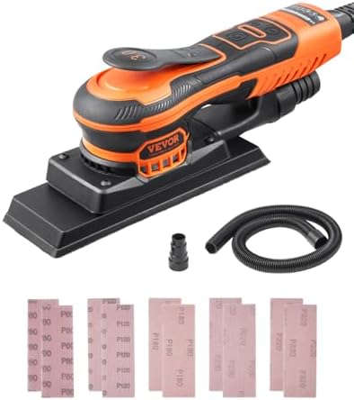 VEVOR 3/8 Sheet 3A EC Brushless Sander, Max. 10000RPM Variable Speed Sheet Finishing Sander with 10PCS Sandpapers and Vacuum Cleaner Adapter for Woodworking
