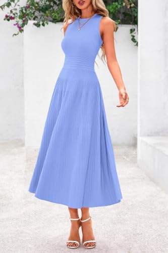 PRETTYGARDEN Women's Summer Pleated Midi Work Dress