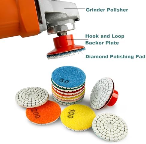 Diamond Polishing Pad, 2 inch 50 mm 800 Grit Sanding Discs for Grinder & Polisher, Hook and Loop Backing Pad for Grinding Buffing Granite Marble Concrete Stone (1 Piece)