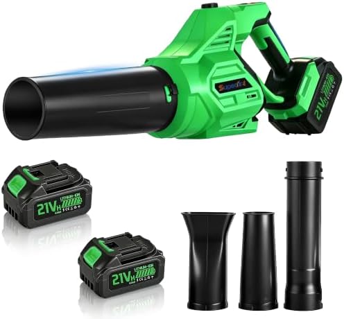 Cordless Leaf Blower, 20V Electric Handheld Leaf Blower and Charger,650CFM 288MPH, 6 Speed Modes,Lightweight Battery Powered Blower for Blowing Leaves, Dust, Snow, Patio Yard Lawn Care Green