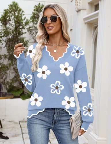 Zeagoo Women's 2026 Fall V Neck Sweater Long Sleeve Lightweight Knit Tops