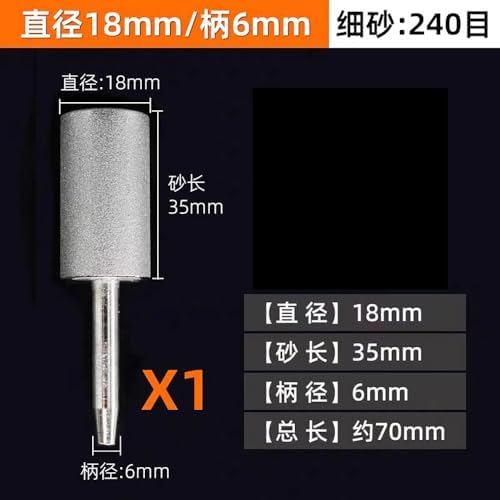 6-40mm Diamond Grinding Wheel Cylinder Shape, 240 Grit Mounted Points for Lapidary Glass Stone Carving, 6-8mm Shank Rotary Accessories (1 PC)(18mm)