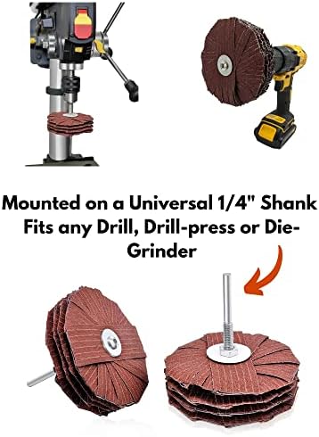 LINE10 Tools 4-inch Sanding Mop Kit, Moulding Flap Wheel Sander for Drill, 120 Grit Mop Sanders Brush, 1/4" Shank, Abrasive Flapper Sander for Woodworking, Contours, Finishing, Pack of 1
