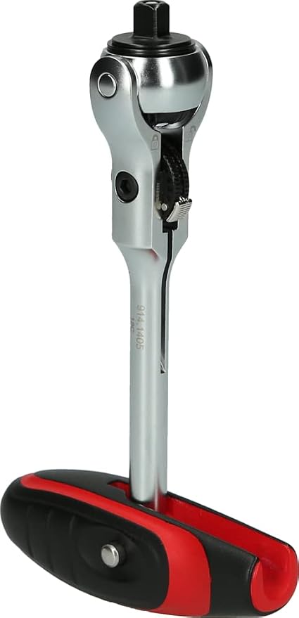 KS TOOLS - 914.1405-E - 1/4" modifix Ratchet with Swivel Head and T-Handle - 72 Teeth - Satin Chrome Finish - Chrome Vanadium