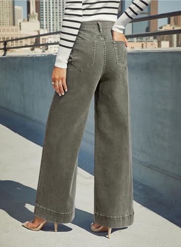 Dokotoo Women's Casual High Waisted Jeans Stretch Wide Leg Loose Denim Pant
