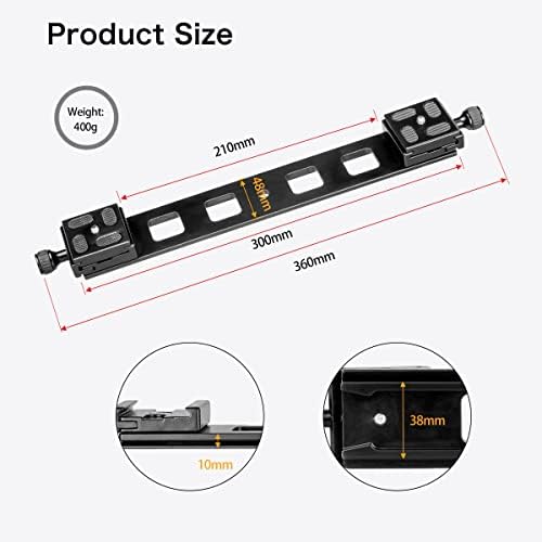 Koolehaoda 300mm Quick Release Plate Rail Nodal Slide for Arca Swiss DSLR | Dual Camera Mount Bracket Dovetail Clamp Adapter for Tripod Ball Head Panoramic Macro Photography