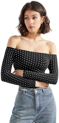 SUUKSESS Women Off Shoulder Long Sleeve Bodysuits Double Lined Basic Tops