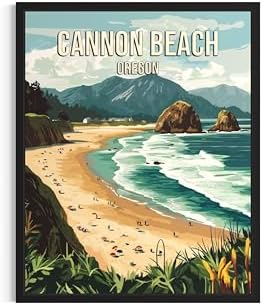 Cannon Beach Oregon Unframed Wall Art Print Poster, US Vintage Retro Beach Scenery Posters Prints for Restroom Home Picture Painting Artwork Gallery 219 (Cannon Beach Oregon, 24" L x 18" W, Unframed)