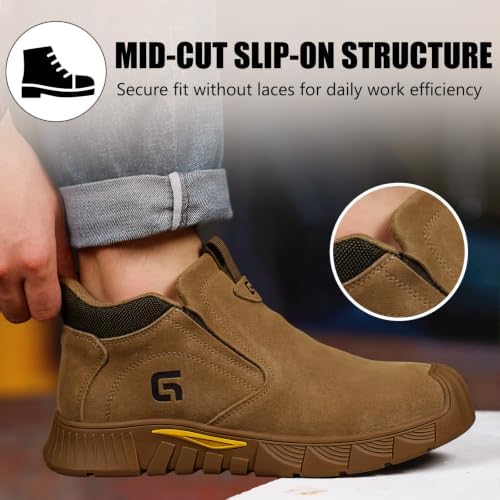 GLANOUDUN Steel Toe Shoes for Men Welding Work - Slip-On, Mid-Top Coverage