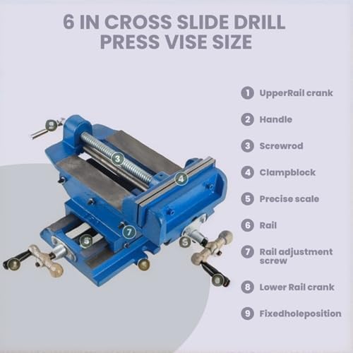 6" Jaw Width Cross Slide Drill Press Vise Heavy Duty Cast Iron 2 Way X-Y Axis Bench Milling Vise with Adjustable Tightness Track 6 Inch Max Opening Workholding Device for Workshop DIY