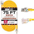 Iron Forge Cable 12 Gauge Heavy Duty Extension Cord, 75 Ft - Yellow SJTW