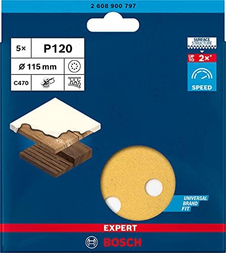 Bosch Professional 5x Expert C470 Sandpaper (Ø 115 mm, Grit 120, Accessories Orbital Sander)
