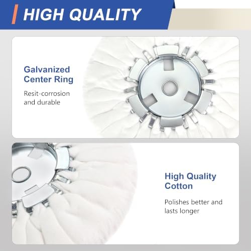 8" Soft Airway Buffing Wheel White Flannel and 4 Inch Airway Flange Kit / 5/8'' Arbor Hole/Finish Polish Step for Angle Grinder - 5 PCS