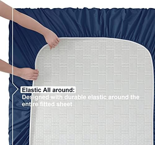 Nestl Full Sheets Set - 4 Piece Full Bed Sheets, Hotel Luxury, Extra Soft, Double Brushed Bedding for Full Size, 2 Tone Navy/Aqua Set, Navy Fitted Sheet, Aqua Flat Sheet, Aqua Pillow Case