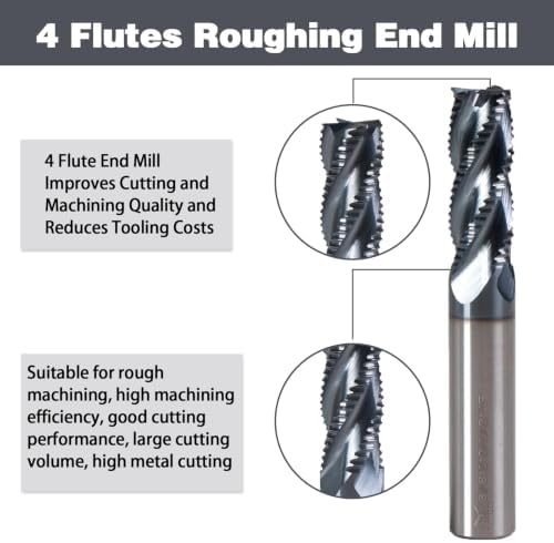 3/8" 4 Flute Roughing End Mill AlTiN Coated Carbide, 1Pcs