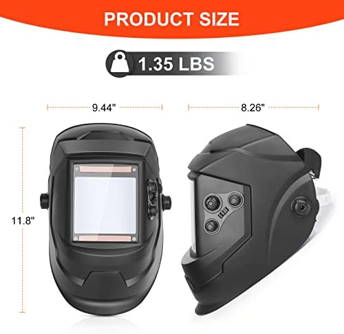 Welding Helmet Auto Darkening Welder Mask 3.94" X 3.66" Large View True Color Solar Powered with Adjustable Shade Range 4/5-9/9-13 and 4 Arc Sensor for TIG MIG ARC Hood