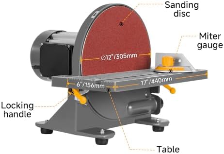 Hoteche 12-Inch Benchtop Disc Sander 6.5-Amp Sanding Machine with Miter Gauge and Dust Collection System for Wood and Metal