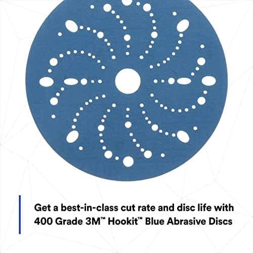 3M Hookit Blue Abrasive Disc, 321U, 36181, 6 in, 400+ Grade, Multi-Hole, 6 in Diameter (Pack of 4)