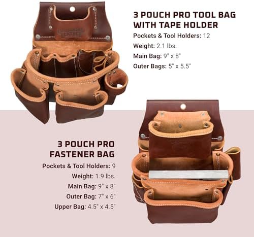 Occidental Leather Pro Framer Tool Belt Set with Double Outer Bag - Medium - 22 Pockets & Tool Holders - Premium Top-Grain Leather - Made in USA