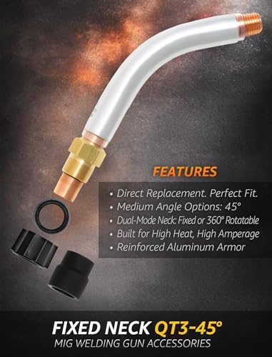 Mig Welding Gun Accessories Aluminium Fixed Neck QT3-45° Replacement for Bernard style Neck QT3