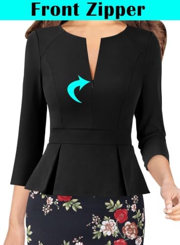 VFSHOW Womens Work Business Office Front Zipper Peplum Church Sheath Dress