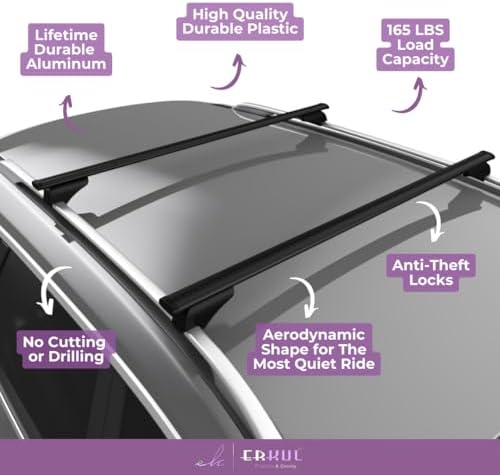 ERKUL Roof Rack Cross Bars for KIA Sportage 2023-2026 | Aluminum Crossbars with Anti Theft Lock for Rooftop | Compatible with Raised Rails - Black